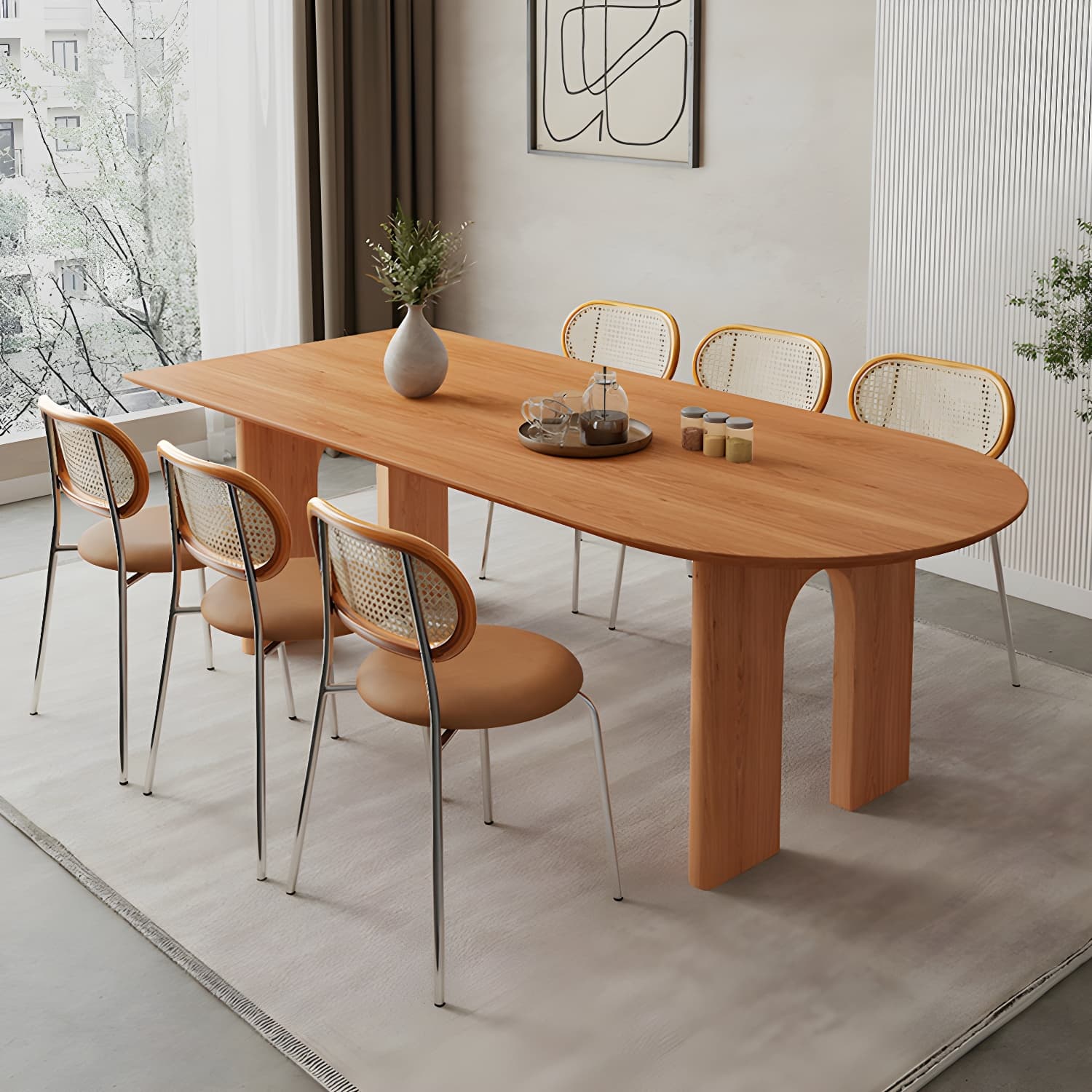 Scandinavian Wooden Oval Dining Table in Natural and Brown for Dining Room - image 10