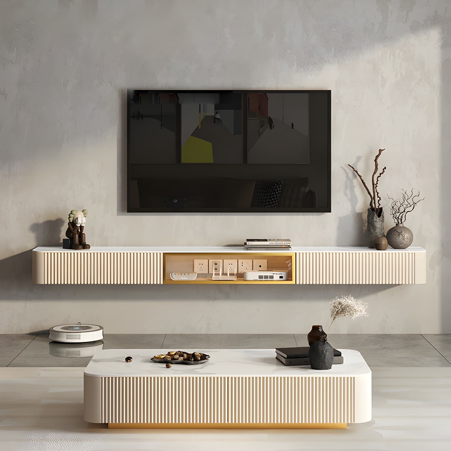 Contemporary TV Media Stand with Drawers Floating TV Stand Console - image 12