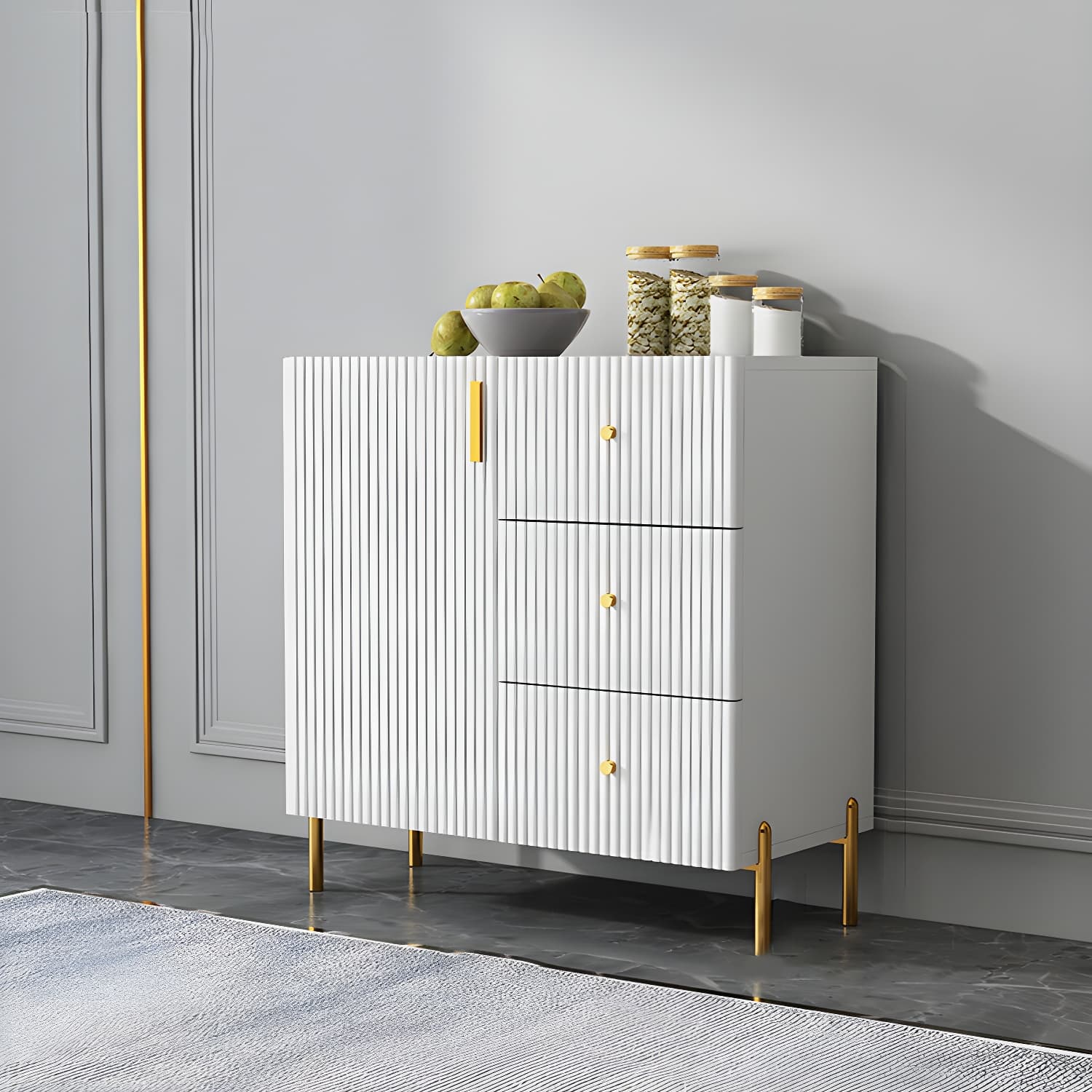 Living Room Glam Faux Wood Sideboard with Shelves and 3 Drawers - image 4