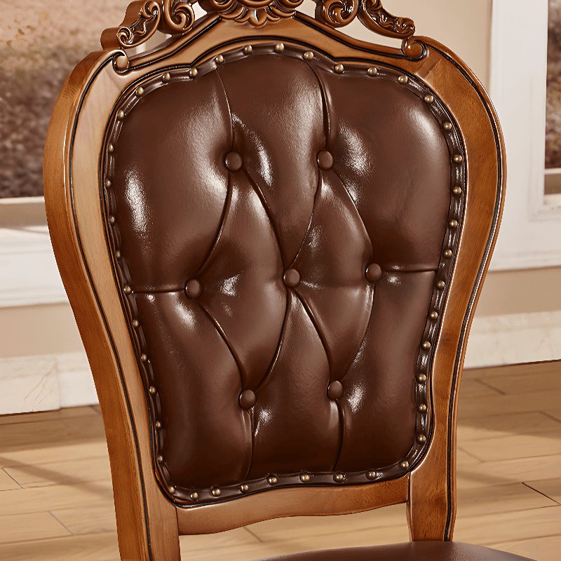 Steady Bordered Leather Upholstered Side Chair/Arm Chair with Wooden Legs and Nailhead Embellishment for Dinette in a Nordic Style - image 8