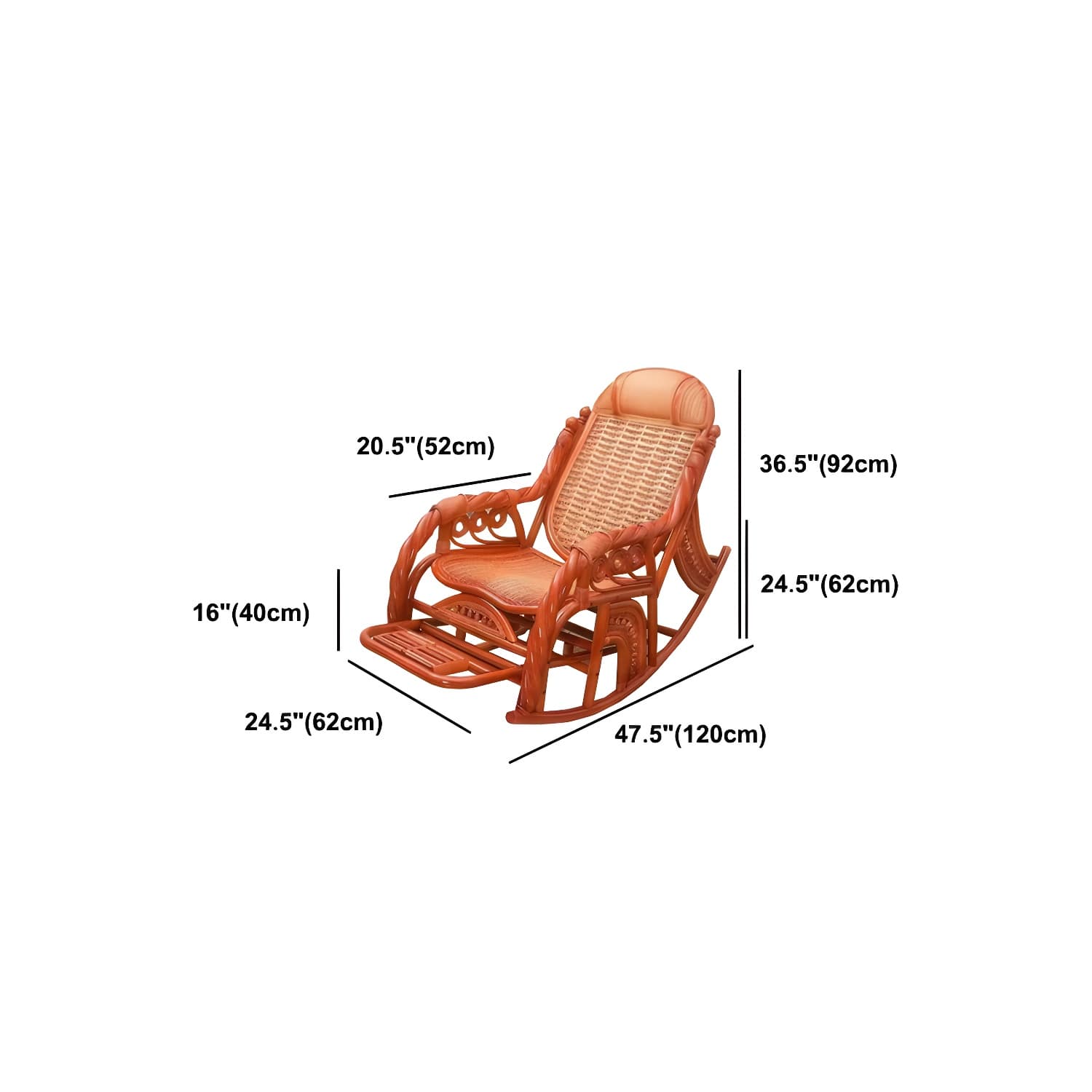 Espresso Rattan Rocking Chair Antique Reclining Rocker Chair 24.4" x 47.2" x 36.2" - image 28