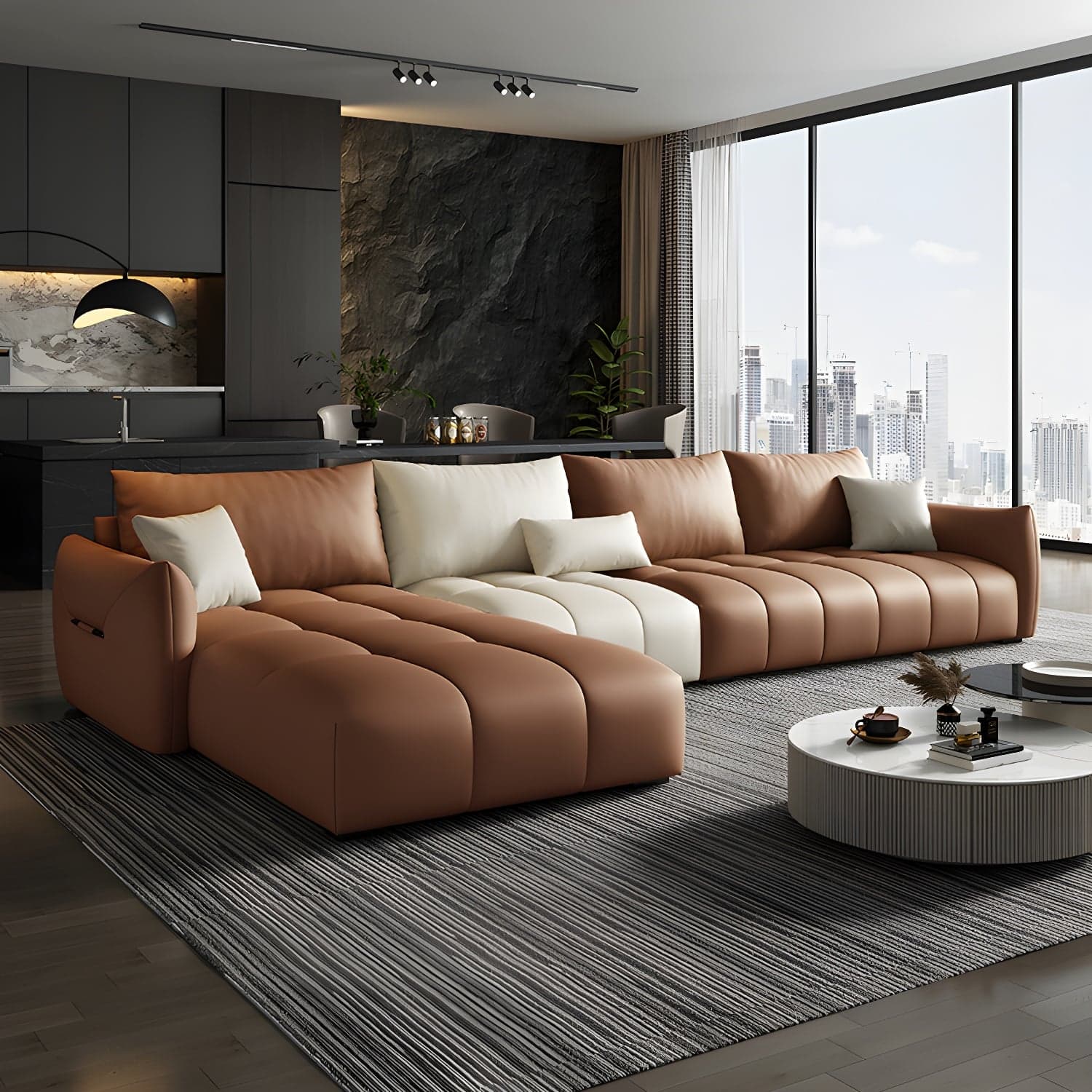 Modern L-Shape Wood Frame Tufted Sectional Sofa Chaise in 3 Piece Set - image 8