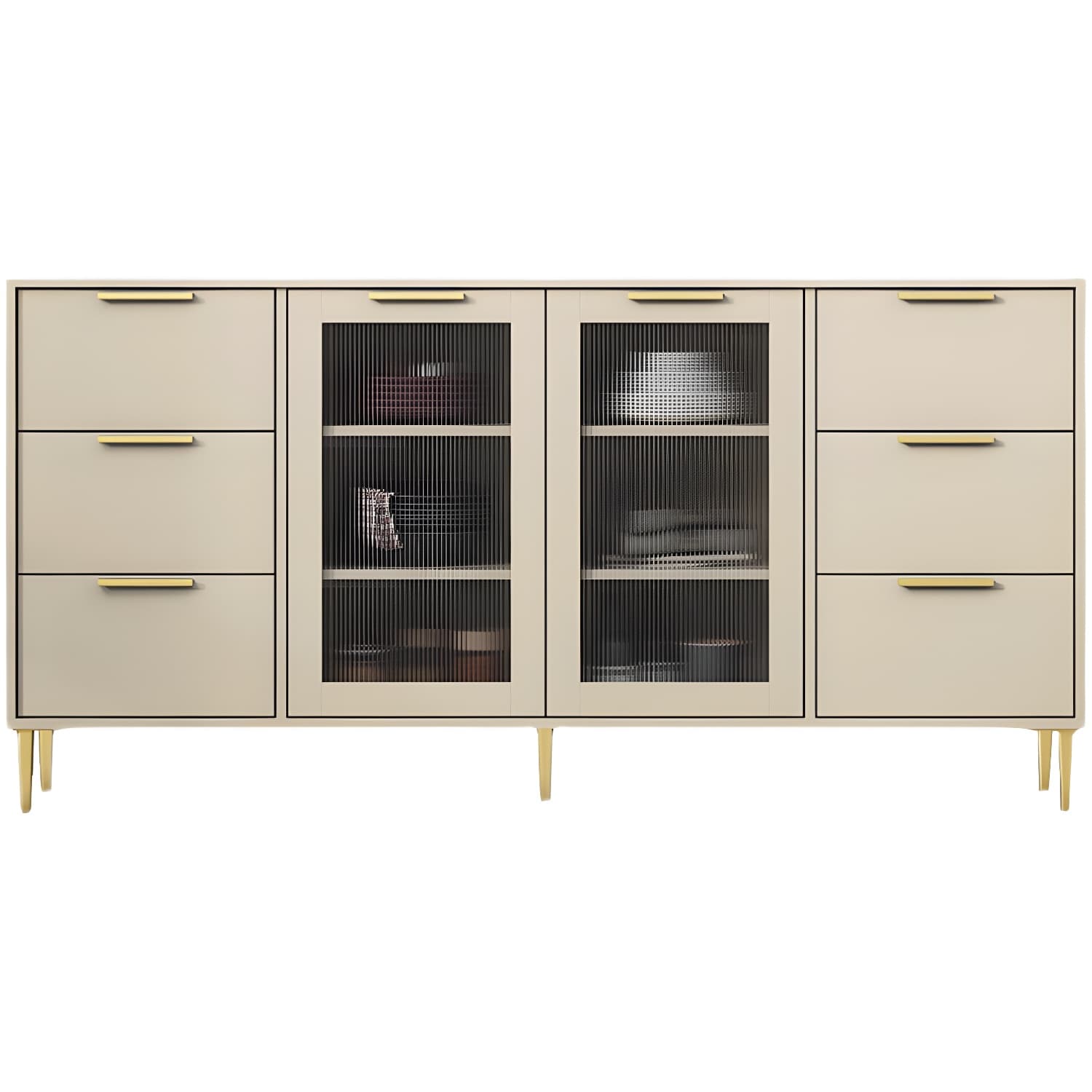 Glam Engineered Wood Sideboard Glass Doors Sideboard with Gold Legs - image 9