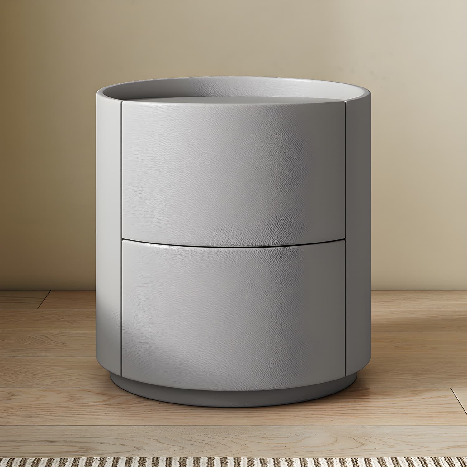 Modern Faux Leather Nightstand with 2 Drawers in Light Wood Tone - image 6