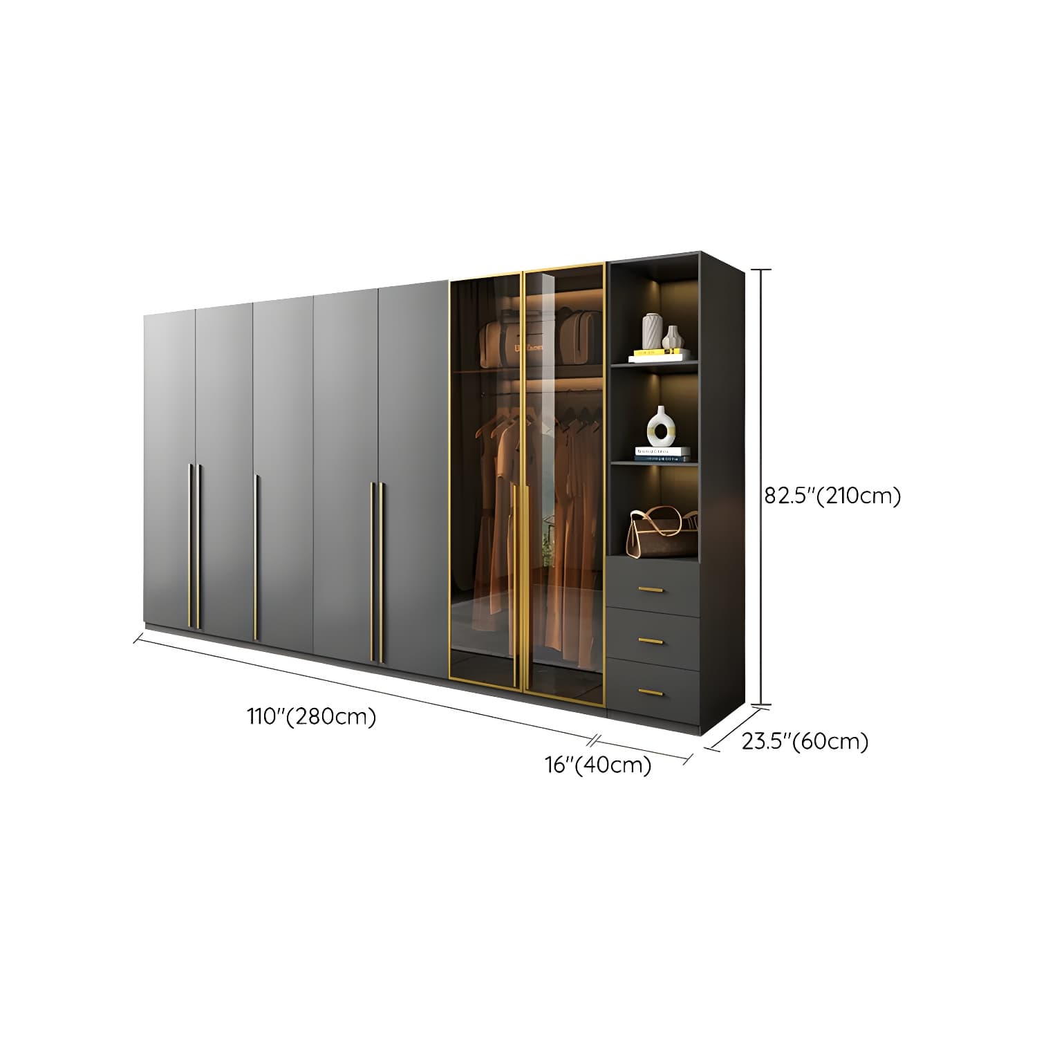 Modern Black Wood Wardrobe Armoire with Soft-Close Drawers & Clothing Rod - image 31