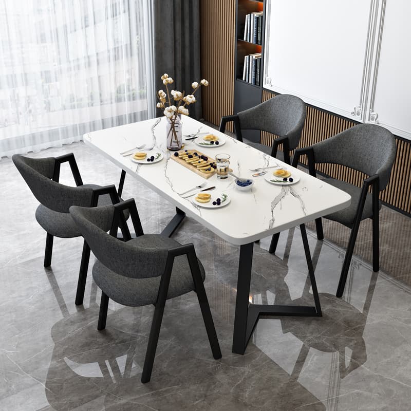Dining Table Set with Recycled Wood Sleighing Base, Padded Chair, Back and Armrest, 5-piece in White