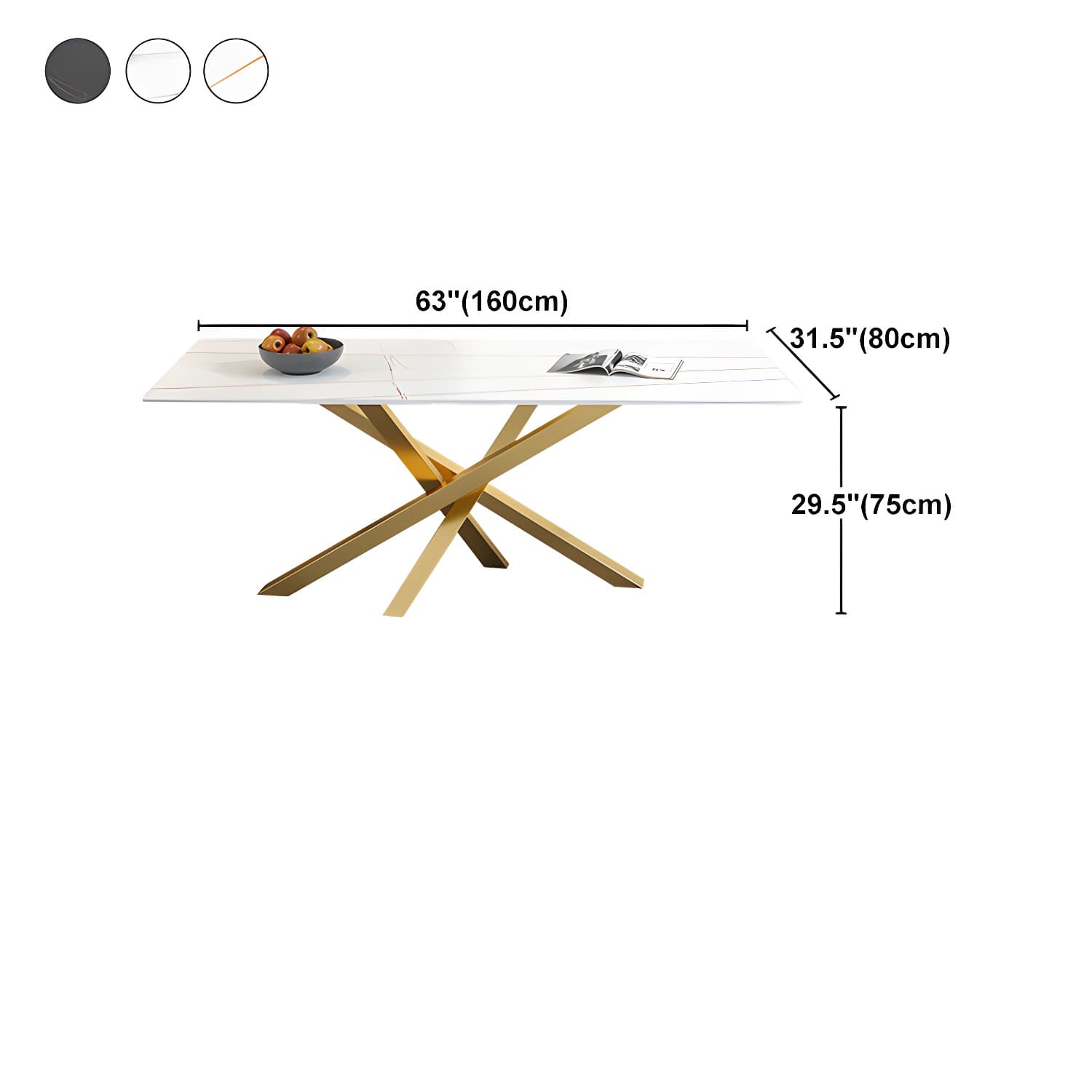 Luxury Sintered Stone Top Dining Table Rectangle Table with Metal Pedestal - image 11
