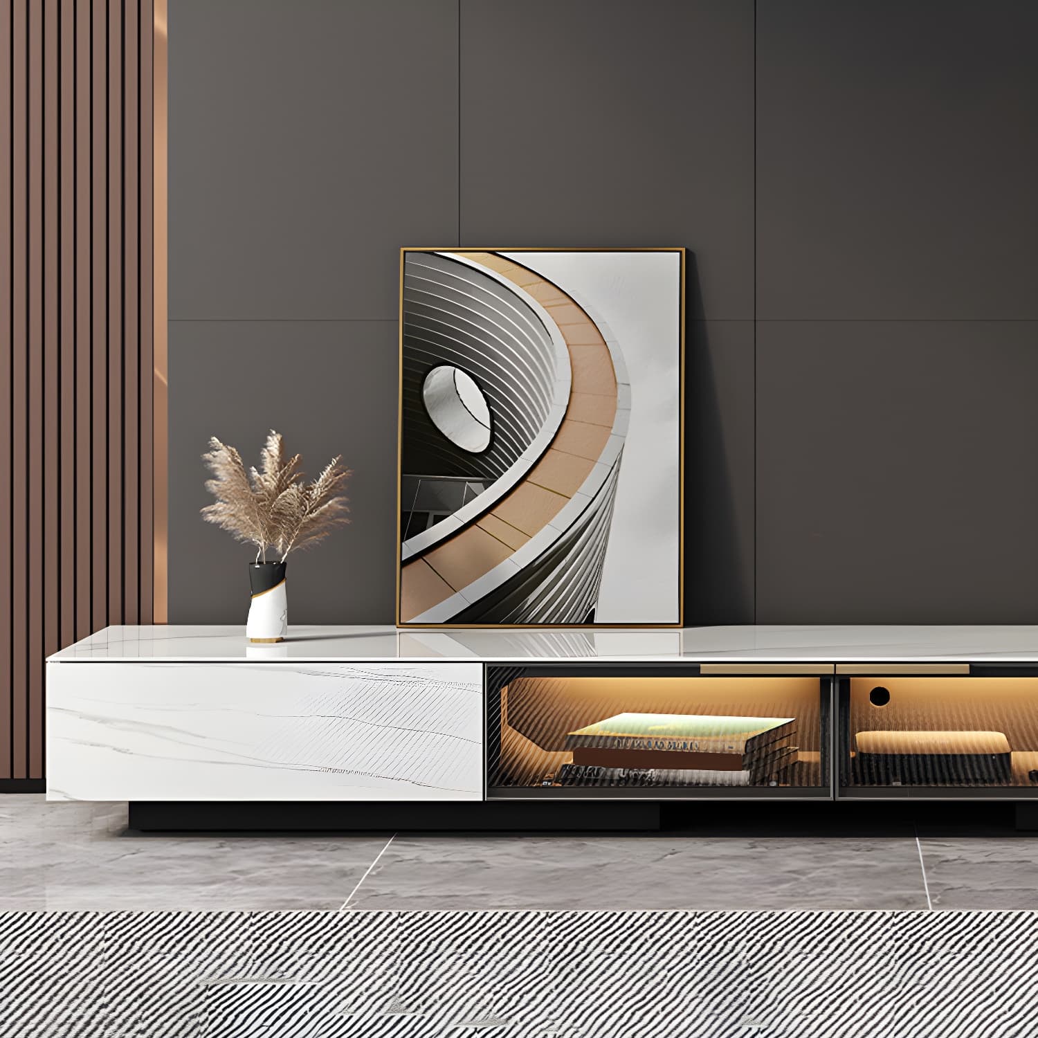 Stone TV Stand Console Contemporary Media Console with Drawers - image 8