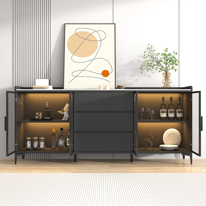 Ground Buffet Table/Server with Stone Countertop, Glass Doors, and Flexible Shelf Storage Compartment - image 4