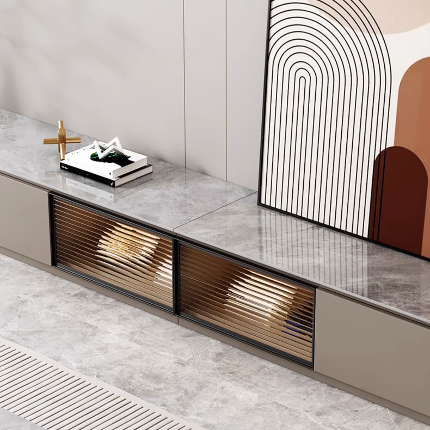 Champagne Stone TV Stand with Drawers and Cabinet for Modern Style and Cable Management - image 7