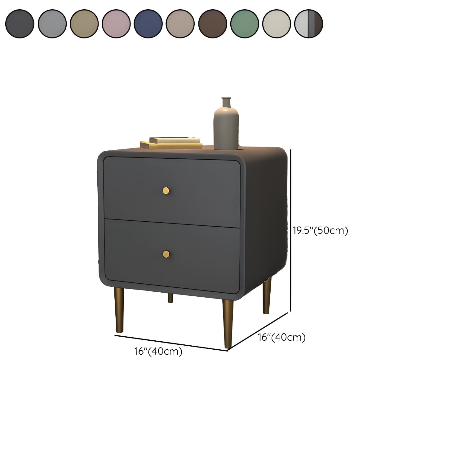 Glam Pine Wood Nightstand with Leather Countertop and 2 Drawers - Small Size - image 20