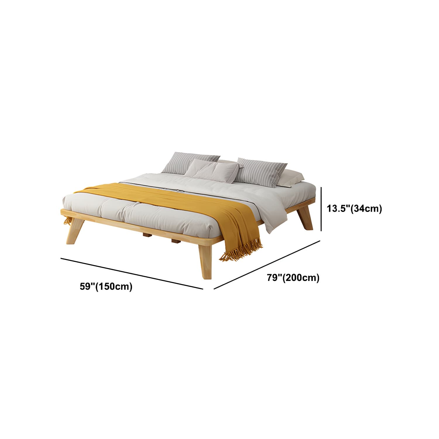 Natural Upholstered Wooden Bed Frame Nordic 13.39" H Platform Bed - image 13