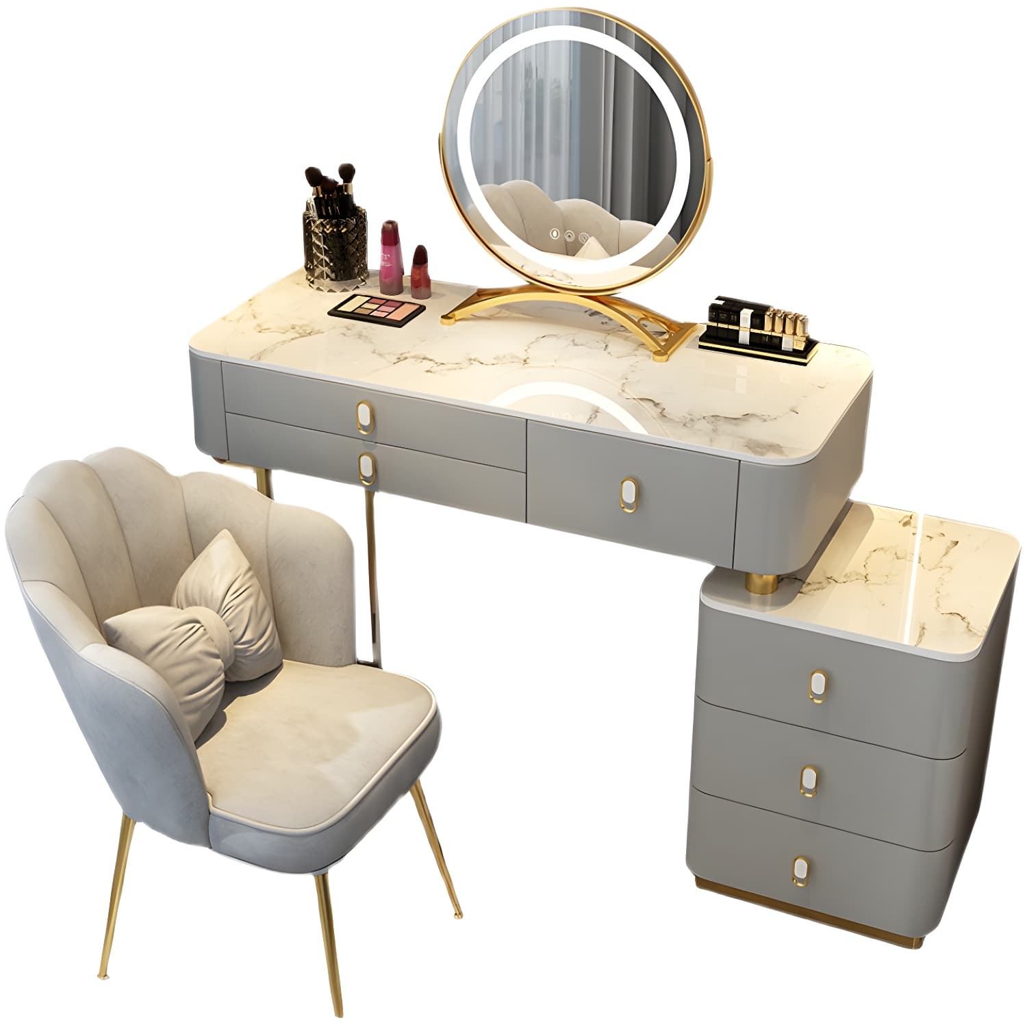Solid Wood Vanity with 6 Storage Drawers Makeup Vanity Desk with Stool and Mirror - image 9