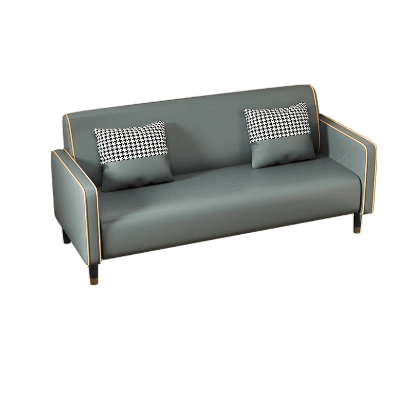 Trendy Solid Color Stain Resistant Loveseat in Synthetic Leather Grey/Beige/Amber Color for 2 People with 2 Pillows