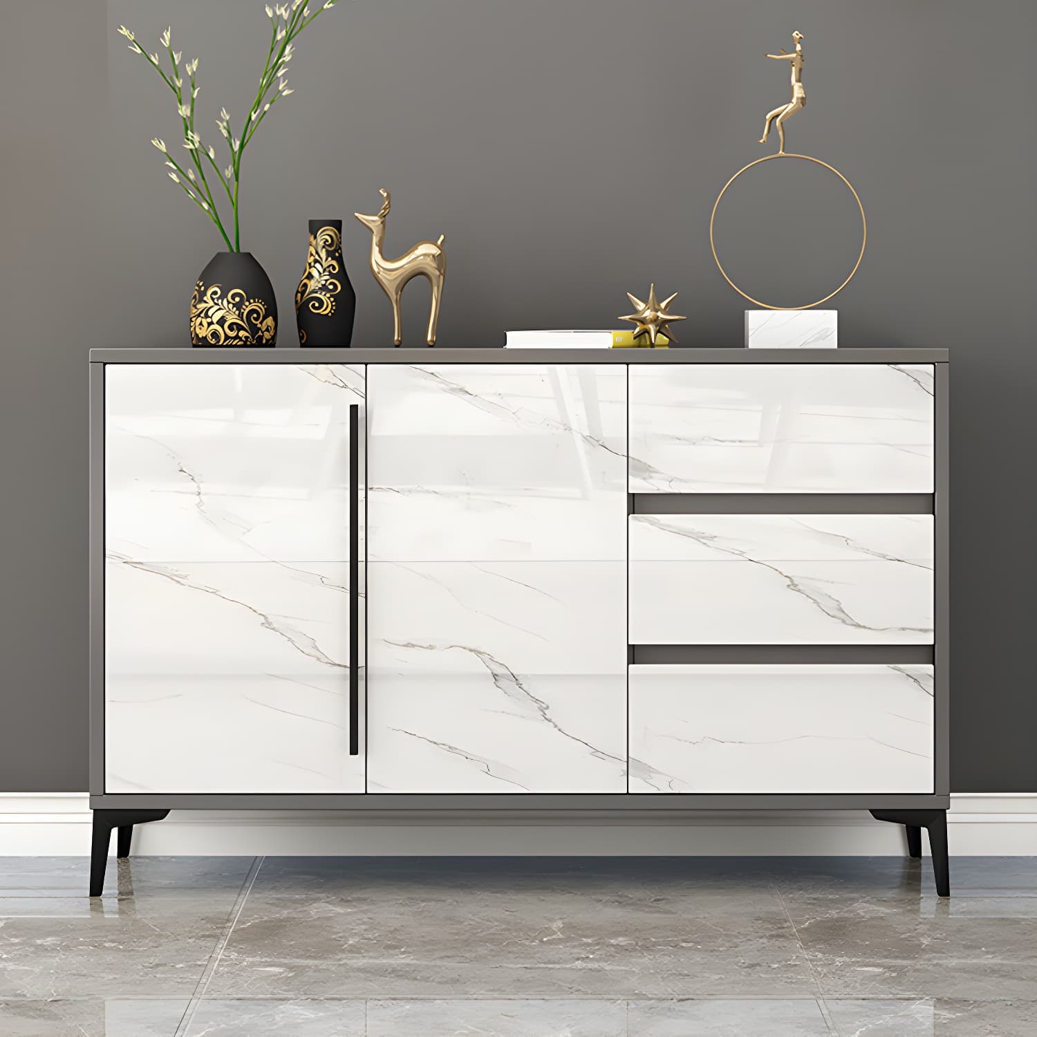 Engineered Wood Buffet Server with Drawers Modern Sideboard Table - image 4