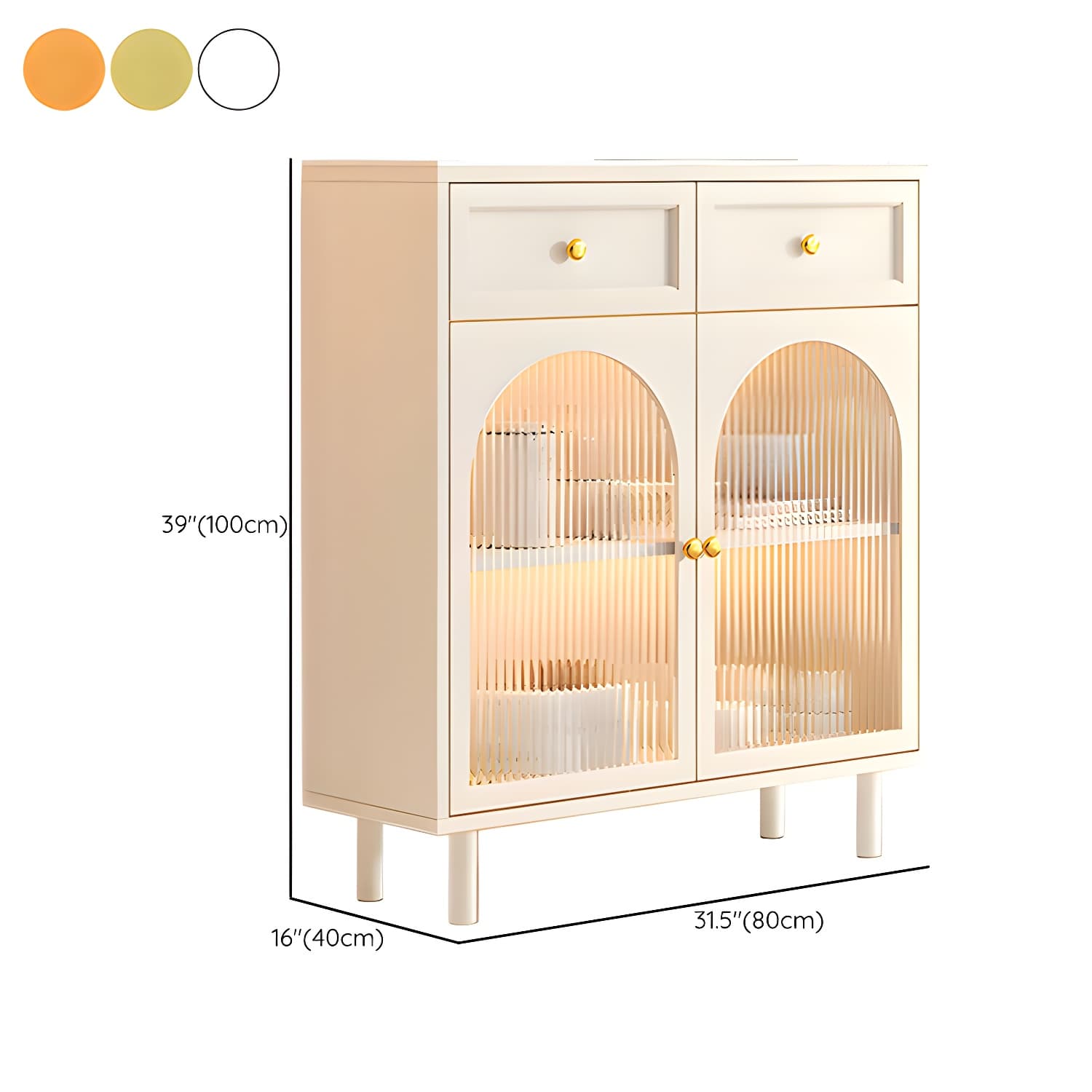 Scandinavian Wood Buffet Sideboard with Stone Countertop and Glass Doors - image 20