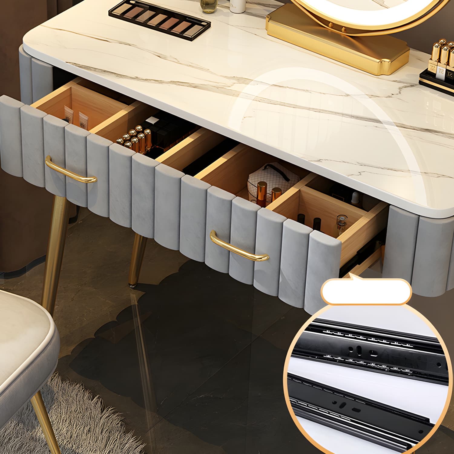 Lighted Mirror Makeup Vanity Desk Standing Makeup Vanity Set with Drawer - image 11