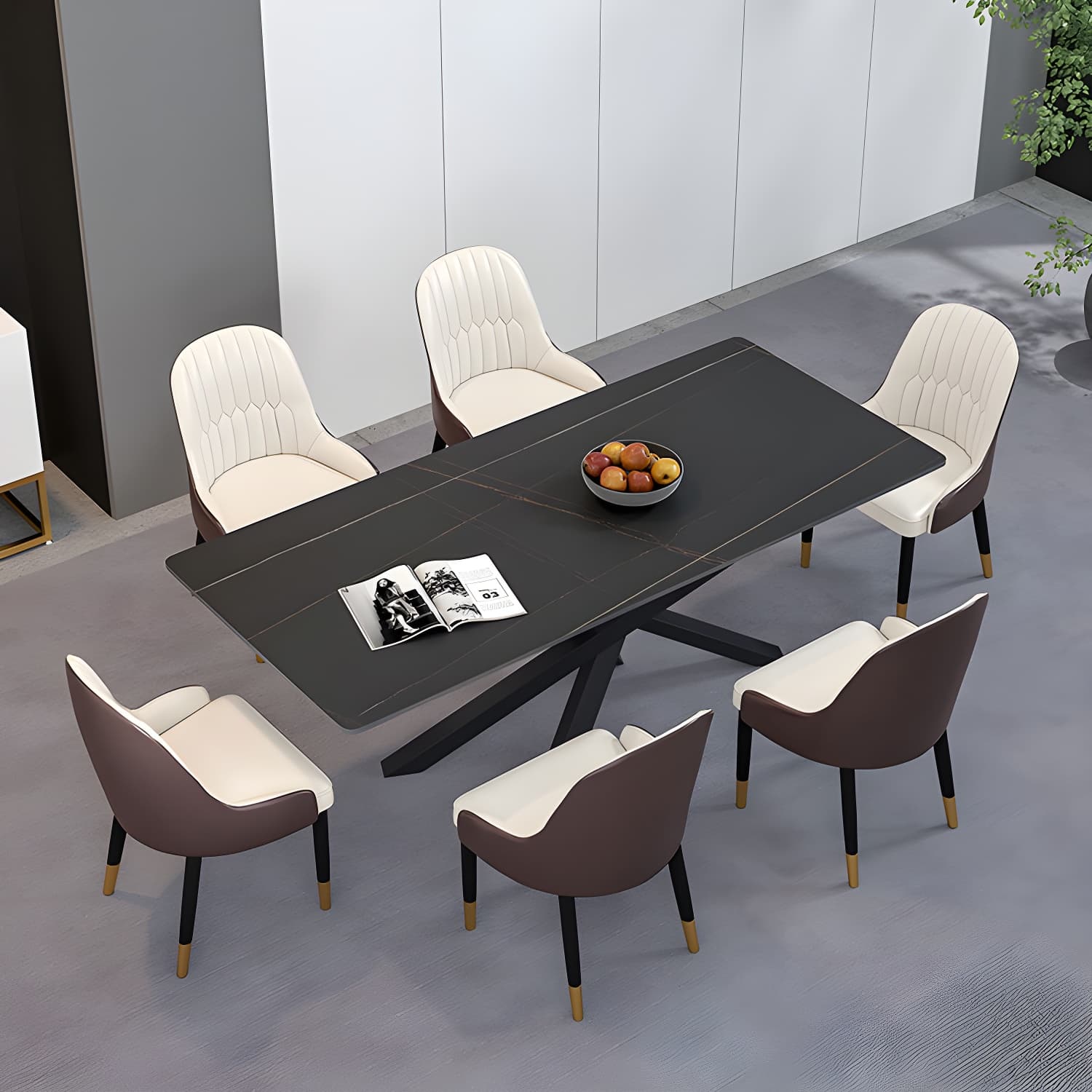 Luxury Sintered Stone Top Dining Table Rectangle Table with Metal Pedestal - image 9