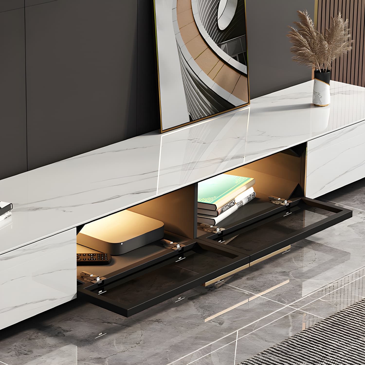 Stone TV Stand Console Contemporary Media Console with Drawers - image 6