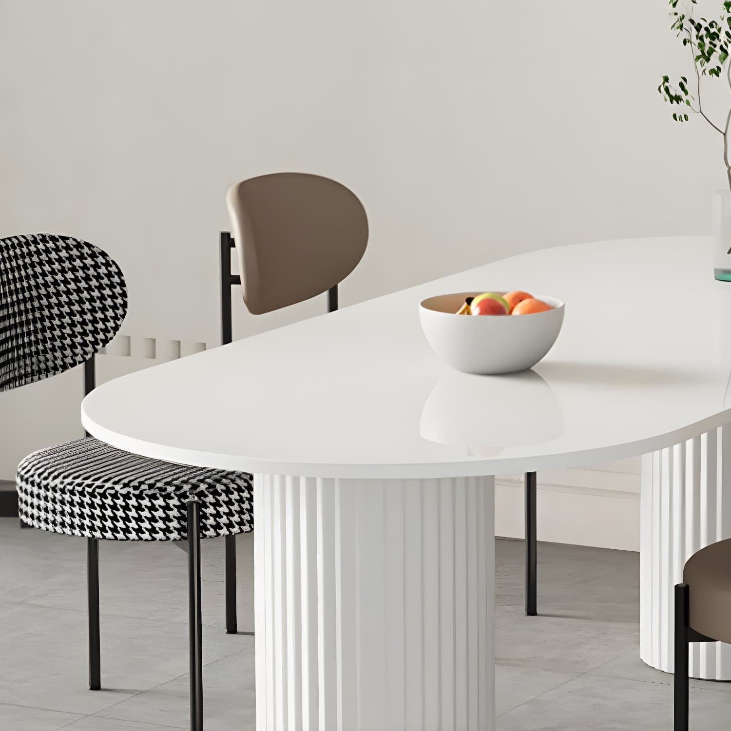 Oval Dining Table Modern Stone Dining Table in White with Double Pedestal - image 7
