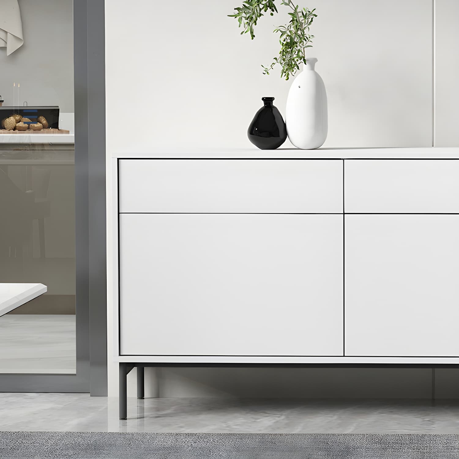 Wooden Rectangle Sideboard Cabinet Modern Kitchen Sideboard for Home - image 11