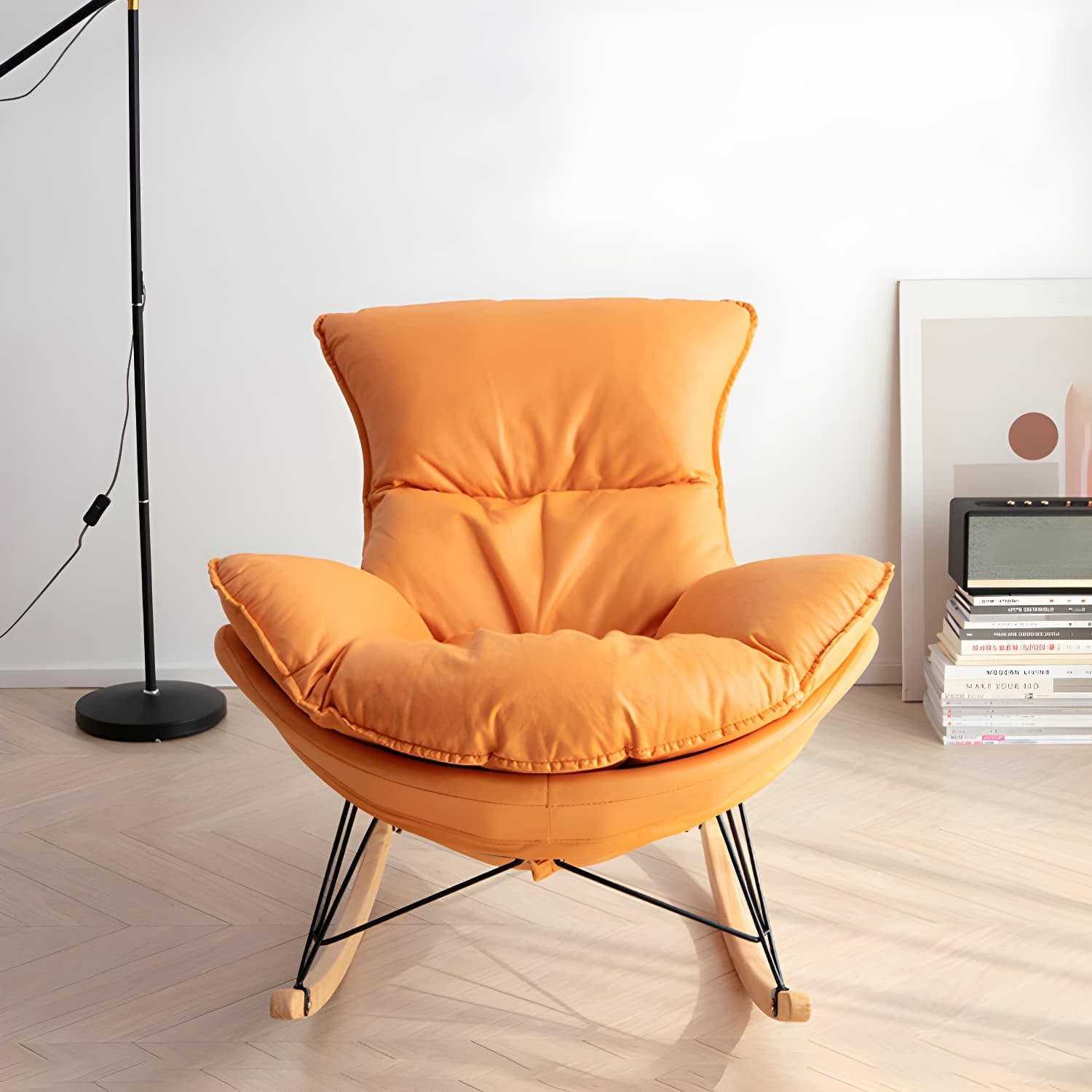 Contemporary Indoor Rocking Chair with Sled Legs and Spindle Back - image 15