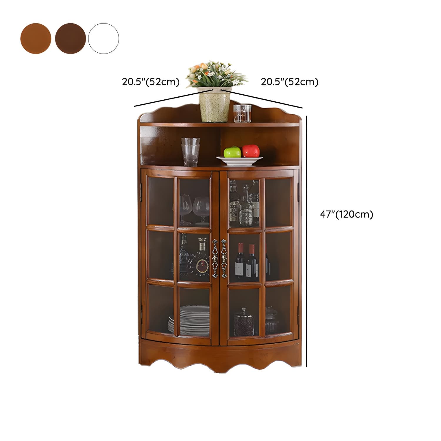Corner Mid-Century Modern Accent Cabinet with Wood Countertop and Glass Doors - image 16