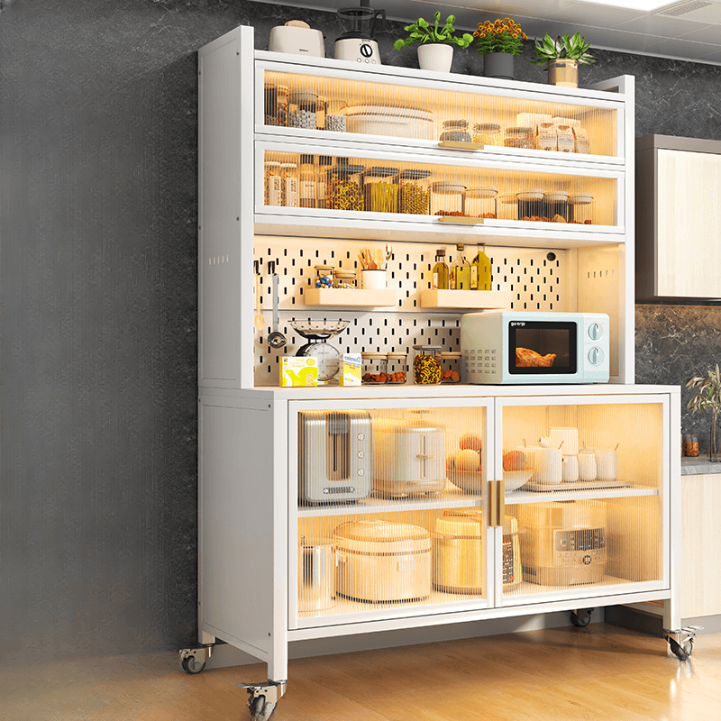 Mobile Sideboard with Caster Wheels, Steel Countertop, and Microwave Organizer - image 3