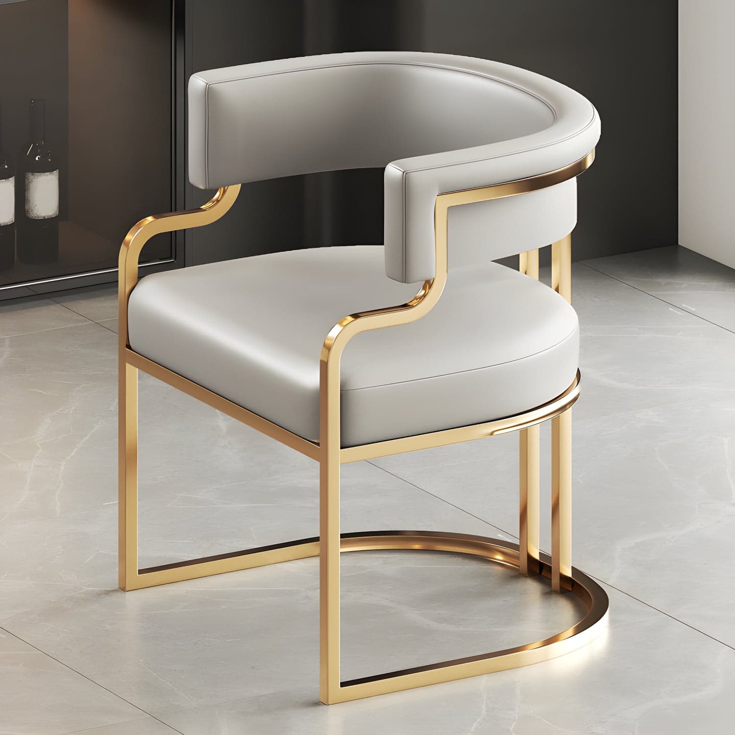 Upholstered Low-Back Arm Chair with Faux Leather and Brass/Gold Legs in Glam Style - image 10