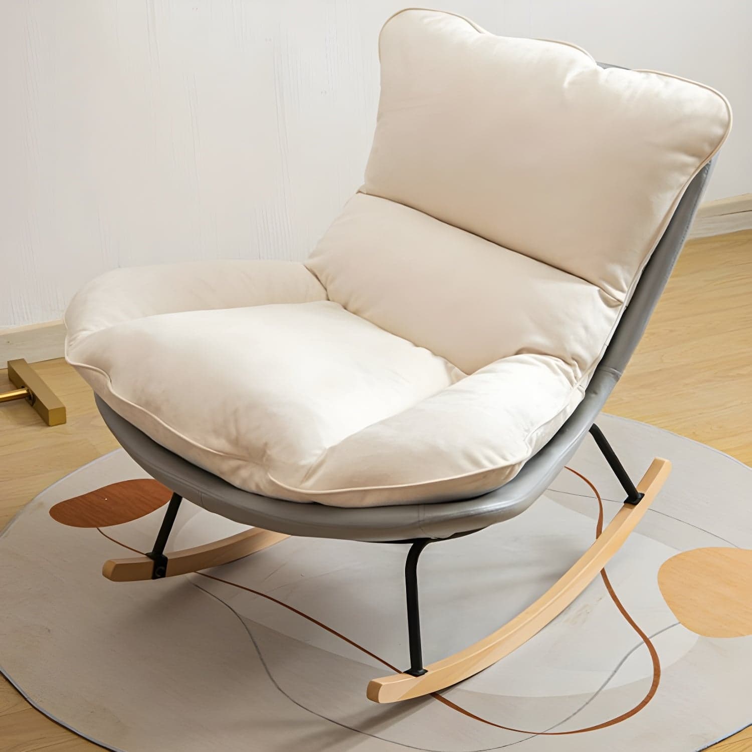 Stylish and Comfortable Modern Upholstered Rocking Chair with Natural Wood Legs - image 7