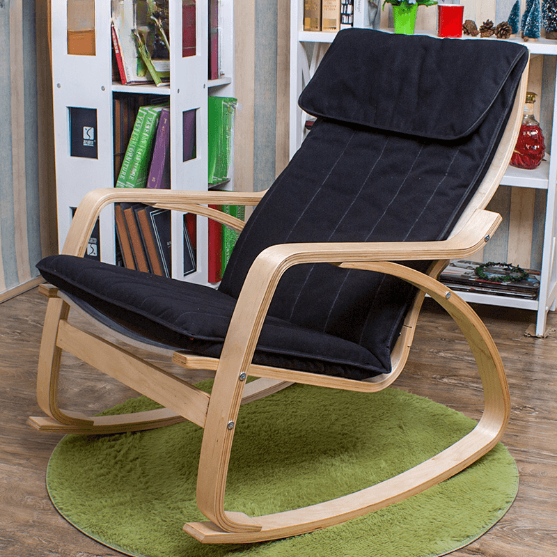 Ergonomic Natural Wood Rocking Armchair with Rear Back, Stationary