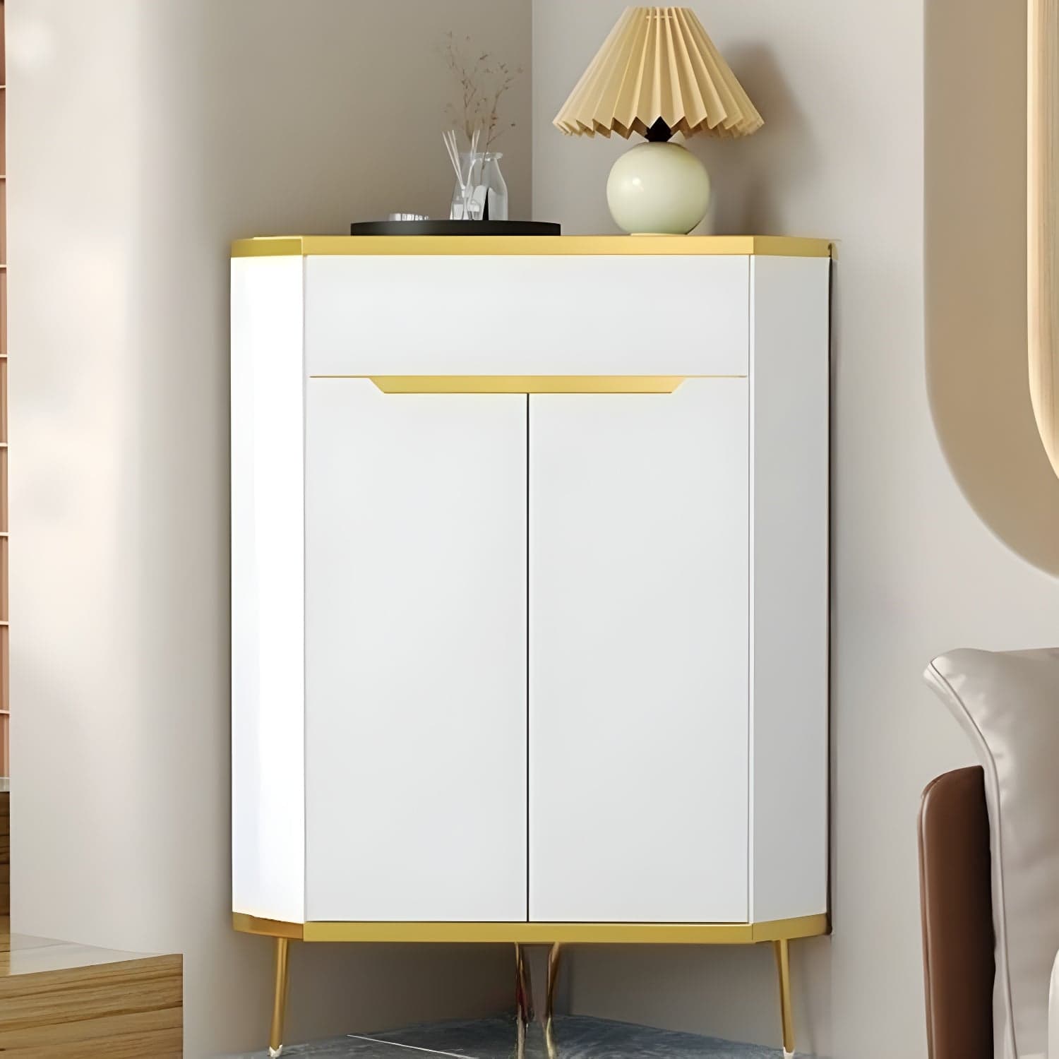 Glam Gold Corner Cabinet with Drawers and Cabinet Included- Scratch resistant & Soft-Close Doors - image 3