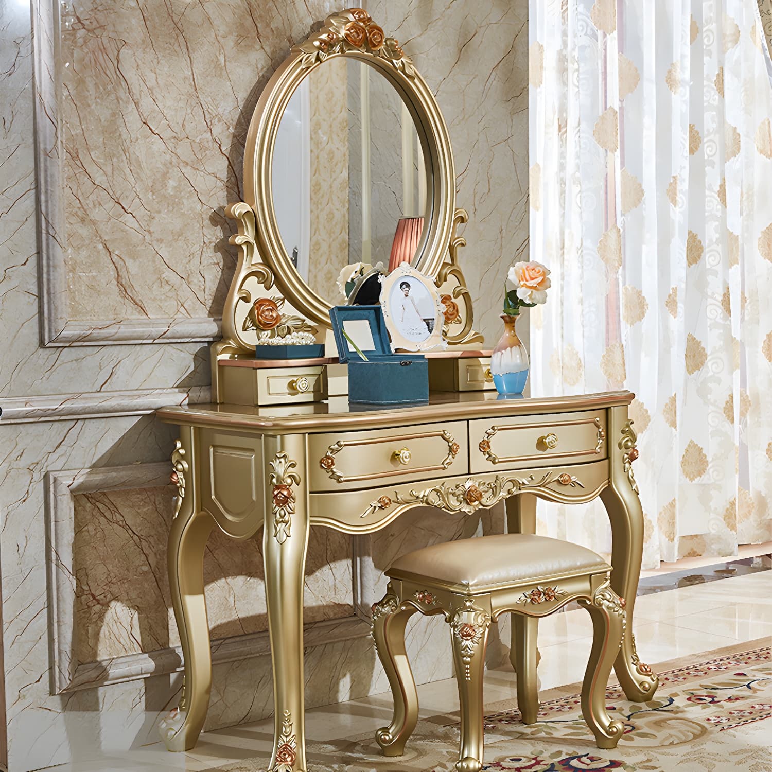 Victorian Makeup Vanity Desk Wood Makeup Vanity Set with Drawer - image 7