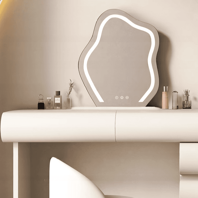 Large Vanity Set with Natural Wood Table Top, White Chair, 8 Drawers, Mirror Lights, and Scalable Design - image 7