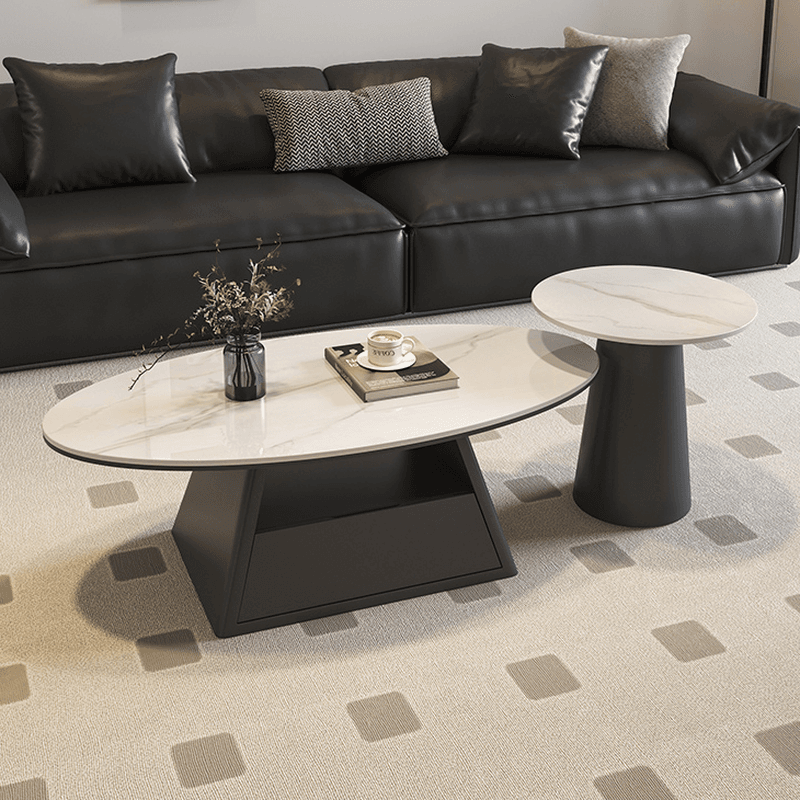 Single Board Game Coffee Table with Slate Top and Base, Elliptical Shape, 1 Drawer, and 1 Shelf - image 5