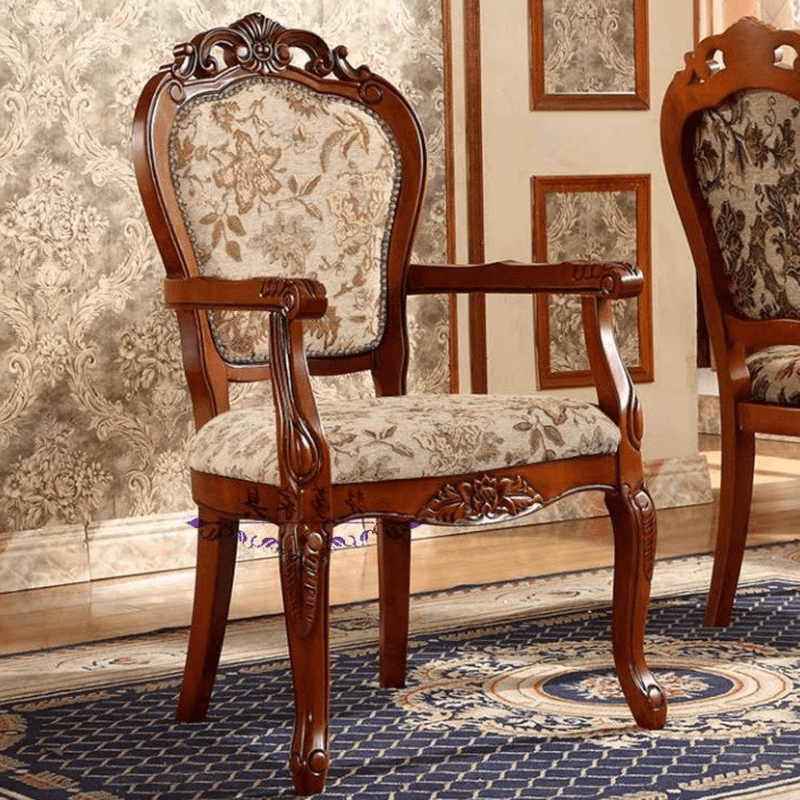 Modern Simple Style Queen Anne Upholstered Arm Chair with Arms, Walnut Timber Legs