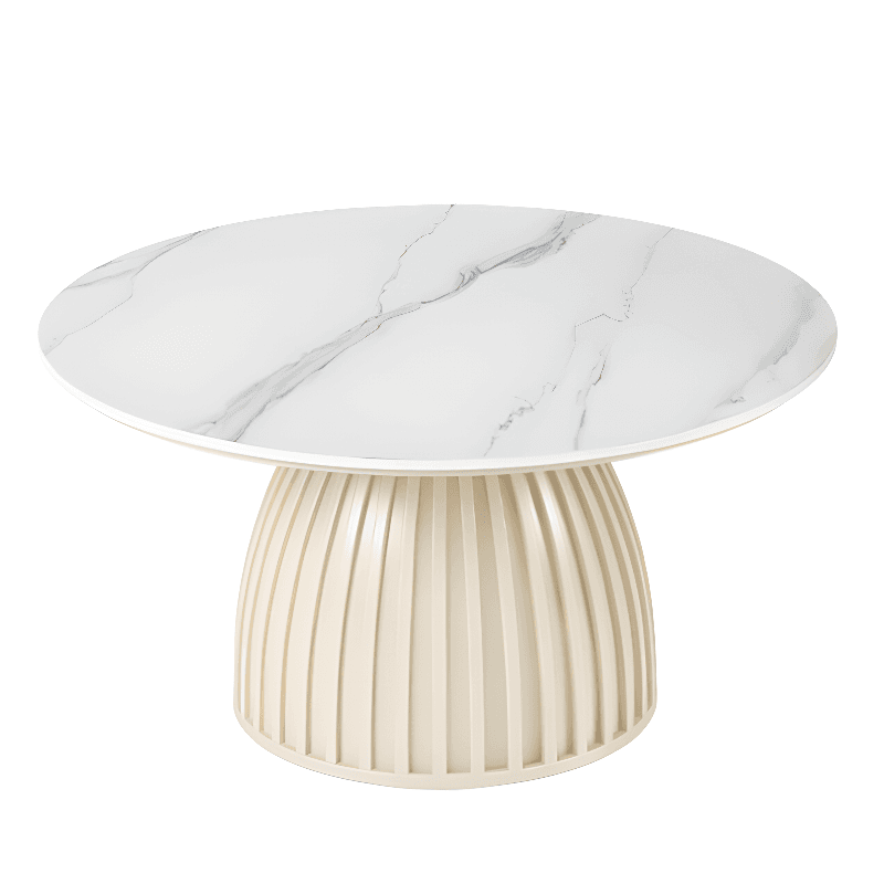 Scratch-repellent White Sintered Stone Rounded 1 Tier Single/Nested Side Table with Single Pedestal Base for Indoor Use - image 4