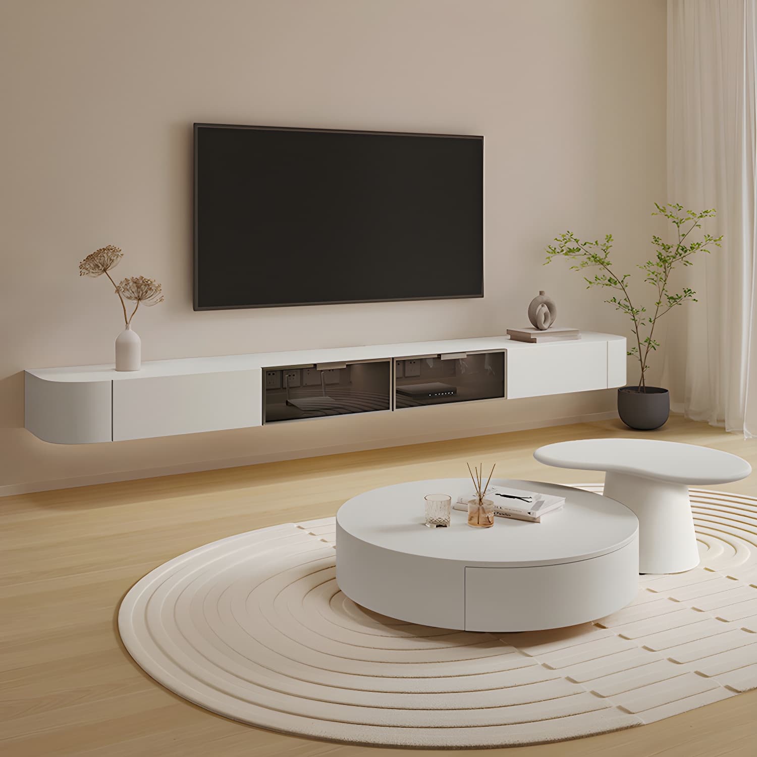 Modern White TV Media Stand Floating TV Stand Console with Drawers for Living Room - image 14
