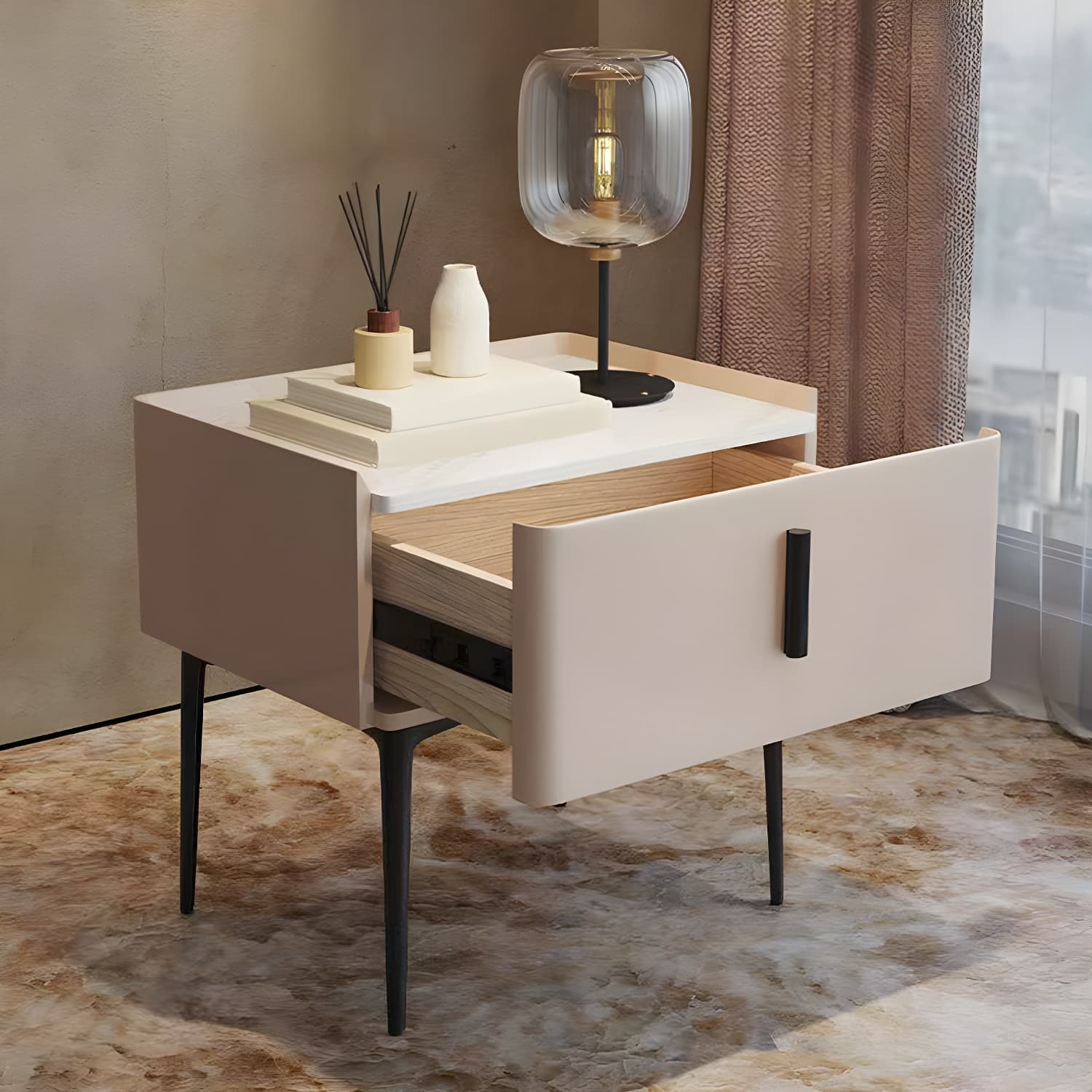 Contemporary 1 Drawer Accent Table Nightstand Antique Finish Bed Nightstand - image 10