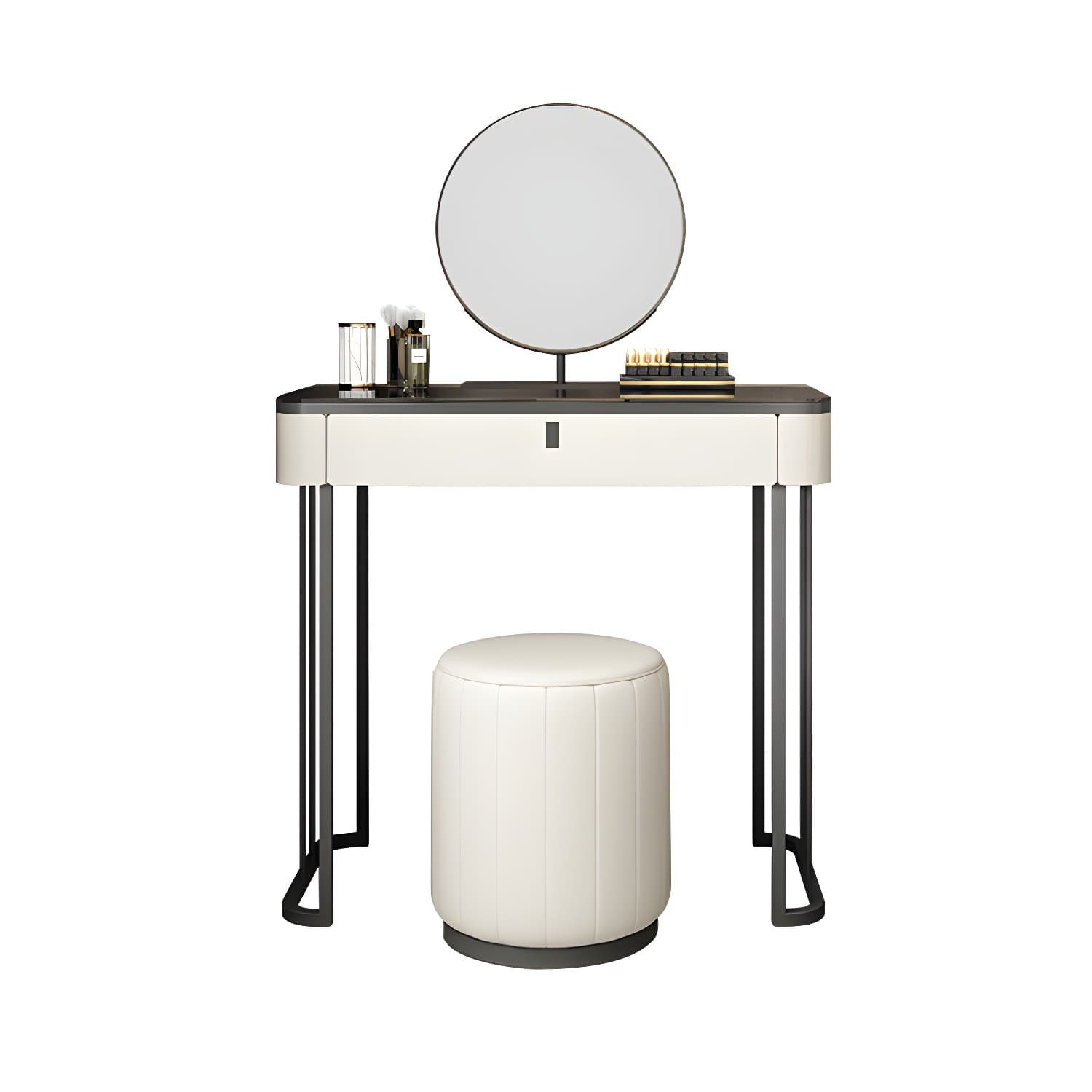 Modern Minimalist White Vanity Table Set 29.53" H Glass Top Vanity Table with Storage - image 14