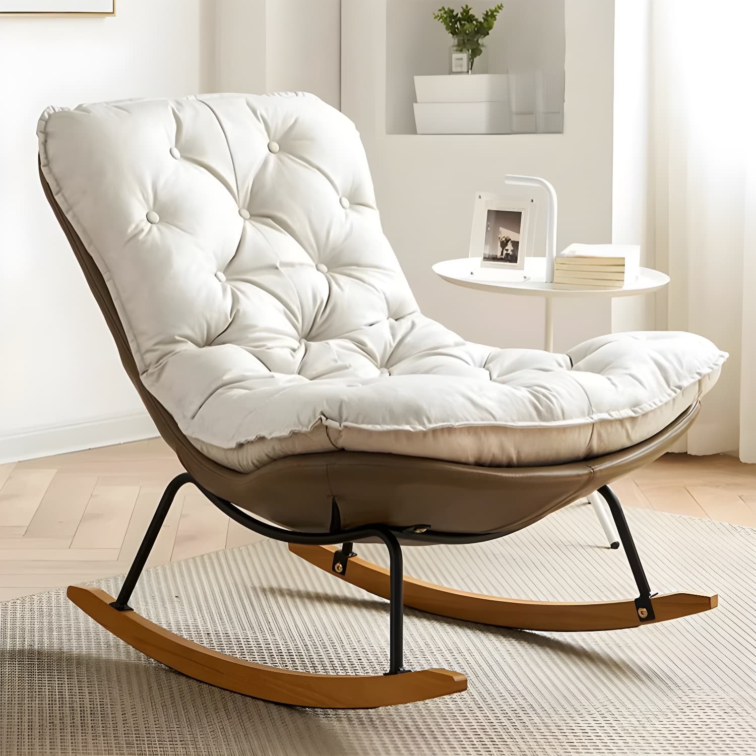 Stylish Modern Metal Rocking Chair with Tufted Upholstery and Stain-Resistant, Removable Cushions - image 10