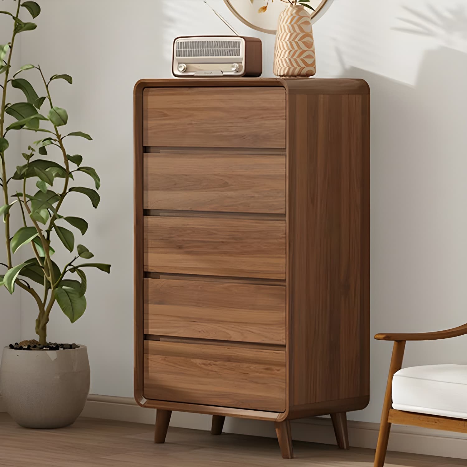 Drawers Included Rubber Wood Chest Brown Wood Grain Design for Home