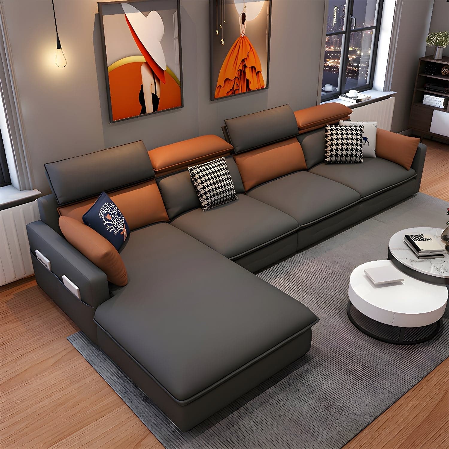 Modern Wood Frame L-Shape Sectional Sofa Chaise with Tech Cloth Upholstery - image 7