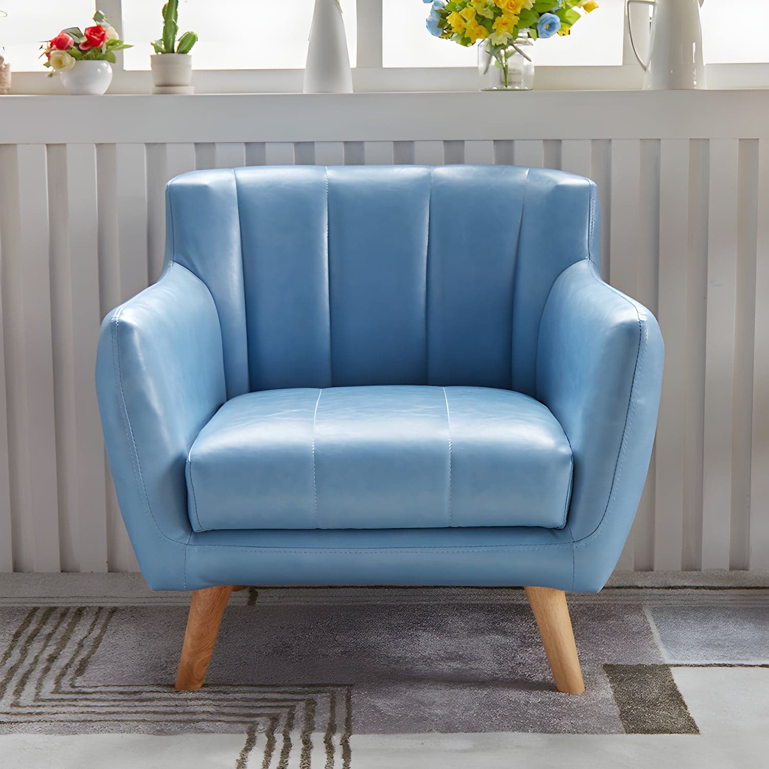 Modern Stain-Resistant Leather Sofa Square Arm Settee with Tight Back