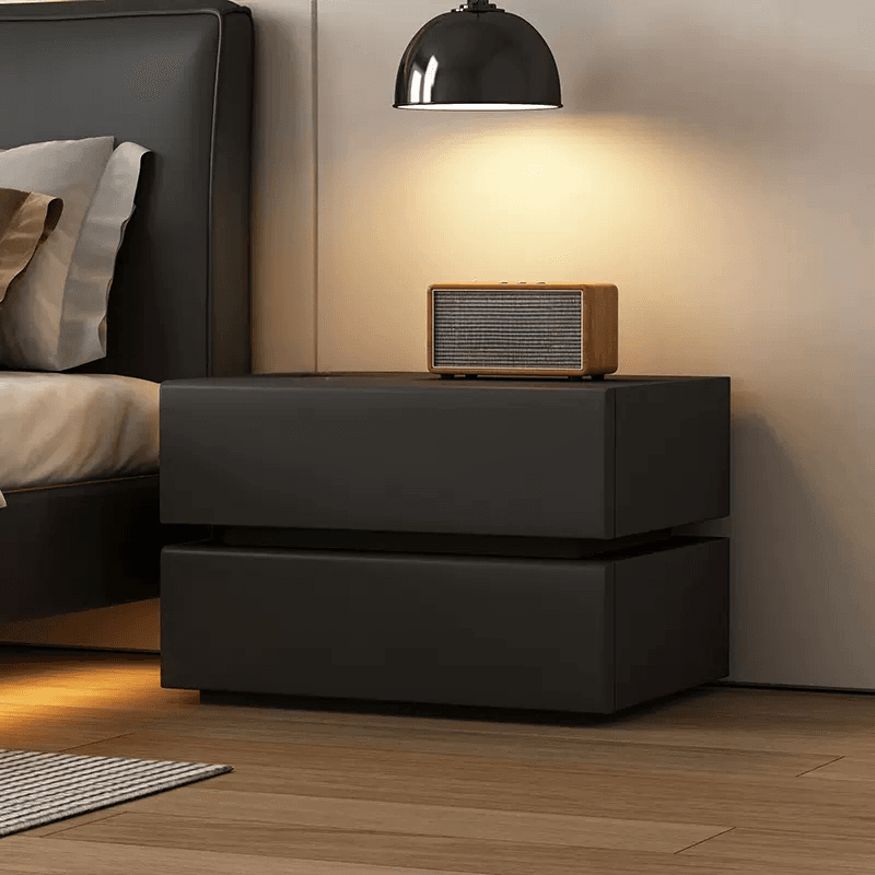 Minimalist 2-Tier Synthetic Leather Countertop Drawer Storage Nightstand