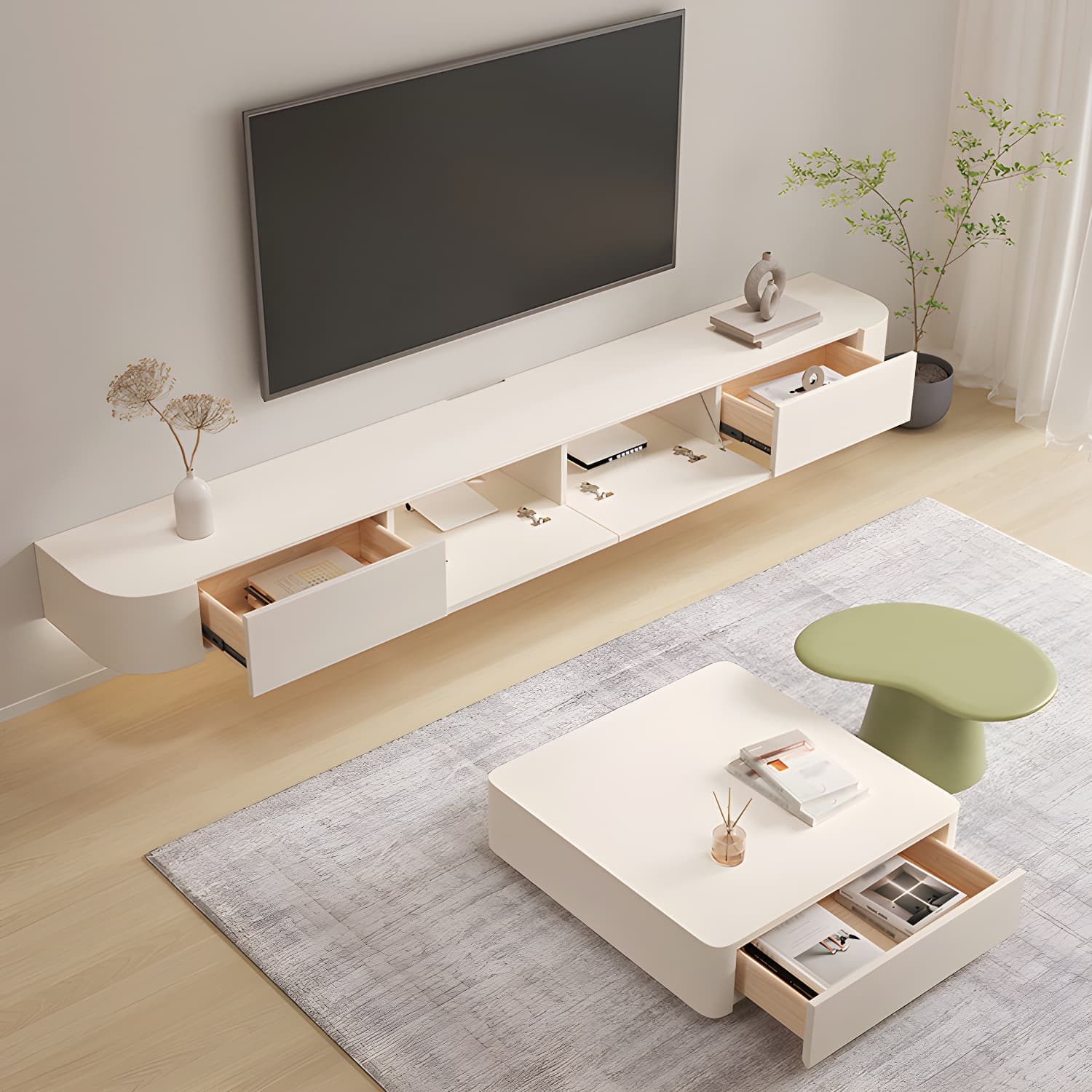Modern Engineered Wood TV Stand Enclosed Storage Wall-mounted TV Console - image 4