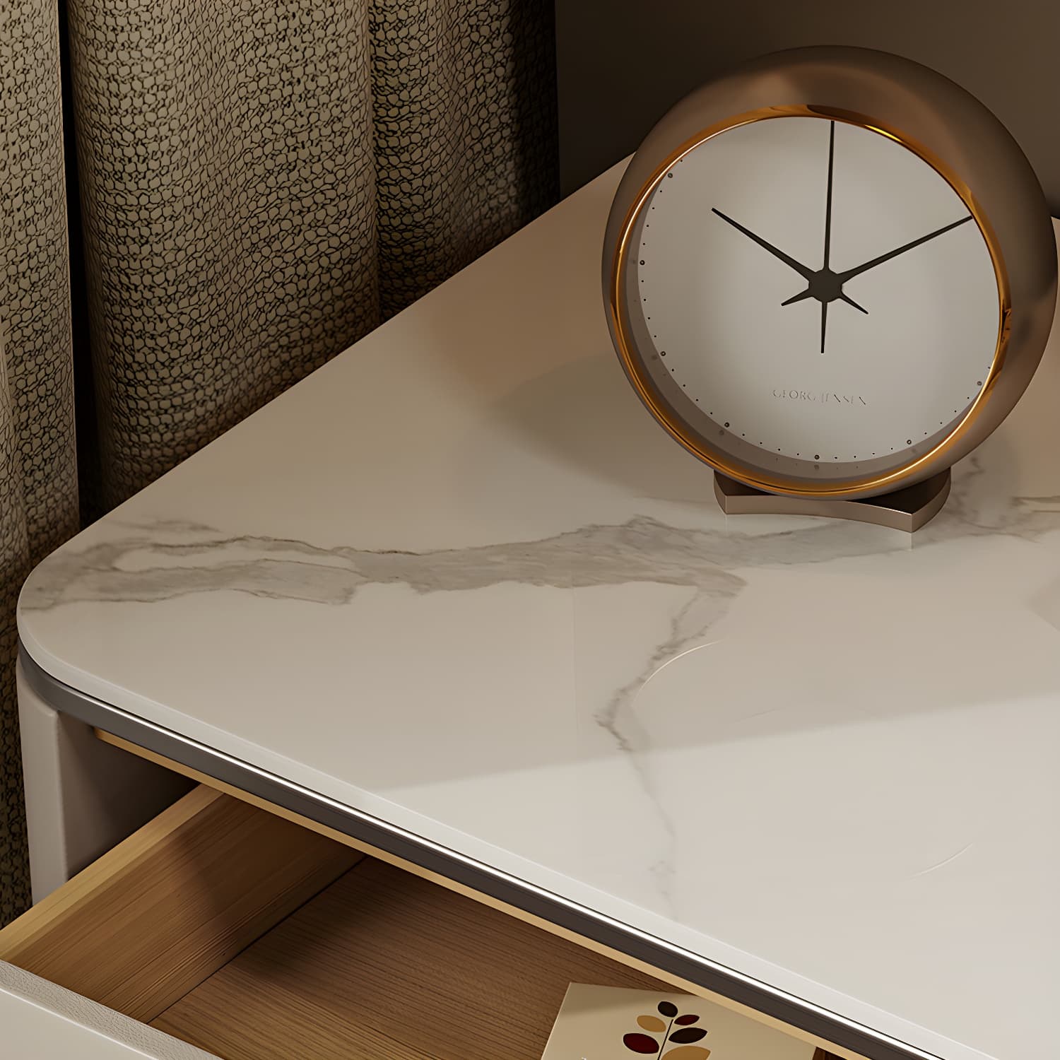 Contemporary Bedside Cabinet Stone Bed Nightstand with 2 Drawers - image 17
