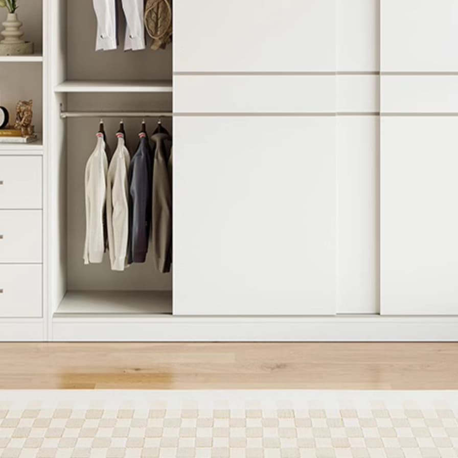 Fashionable Sliding Door Storage Wood Wardrobe with Metal Clothing Rod and Shelves in White Color - image 9