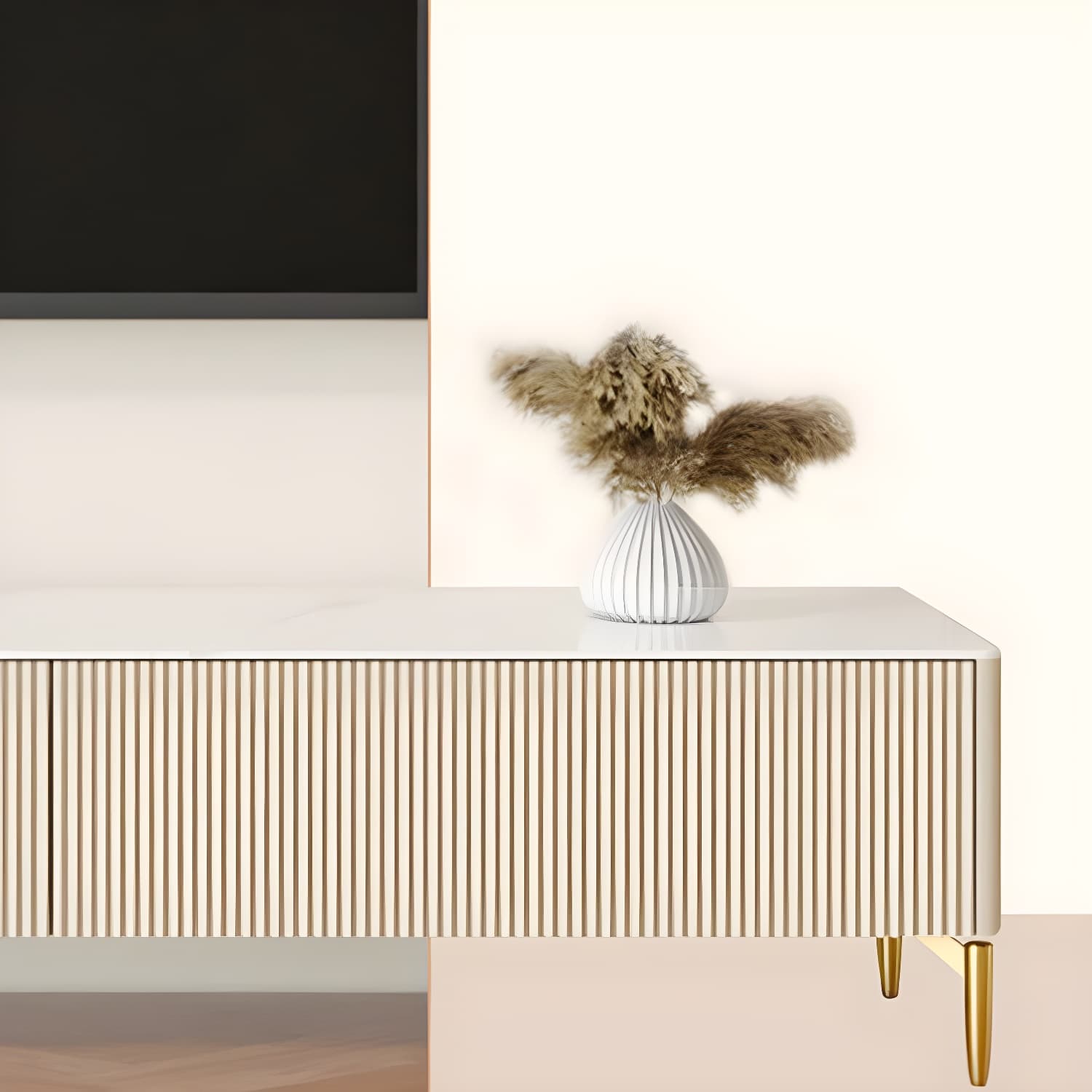Modern Stone TV Stand with Drawers and Soft Close Glides featuring Cable Management - image 6