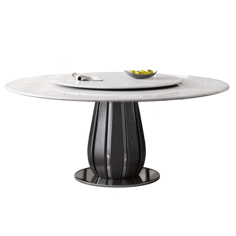 Circular-shaped Slate Stone Dining Table Set with Stump Base, Upholstered Back Chairs, Seats 6 People - image 4